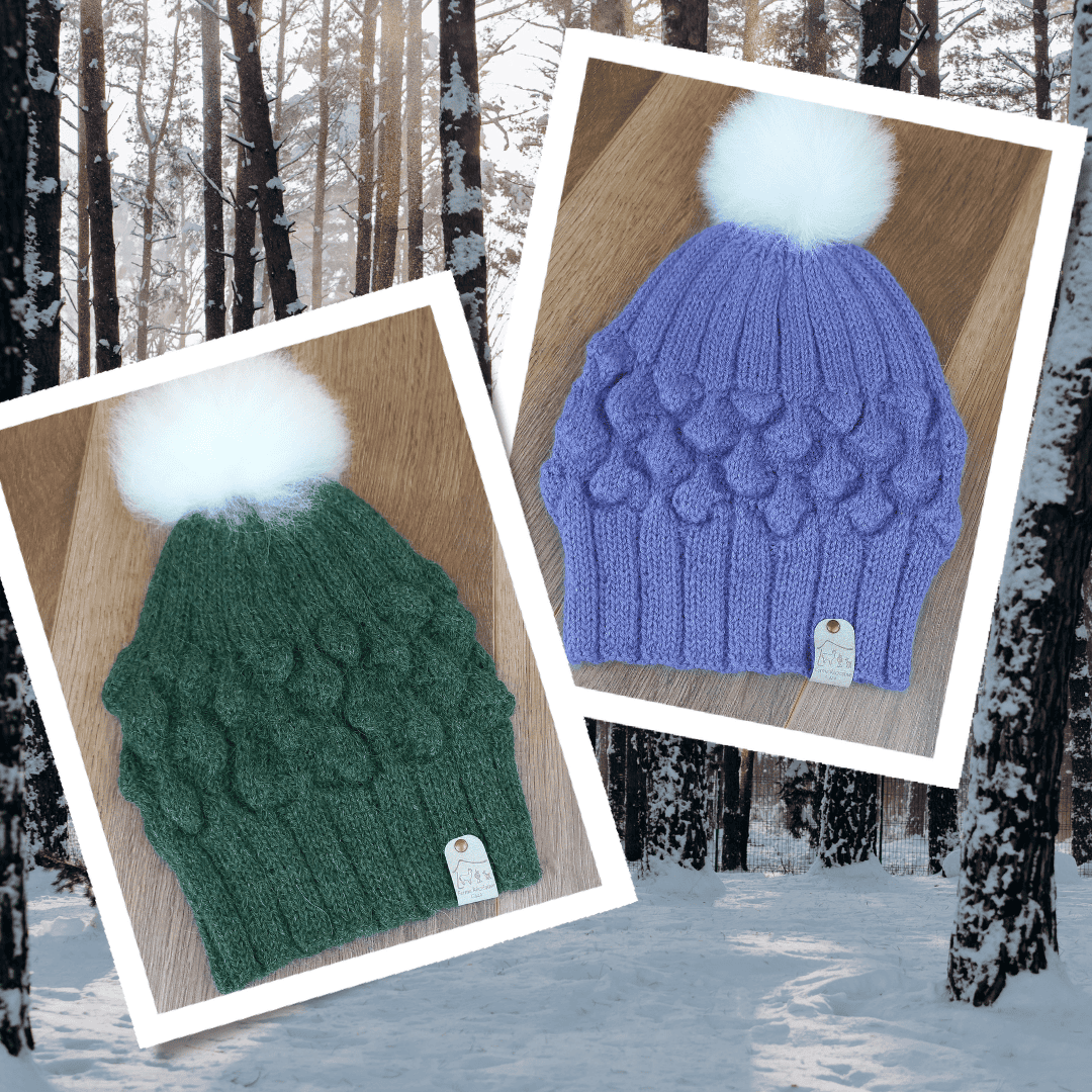 Women's alpaca hat with fur pompom