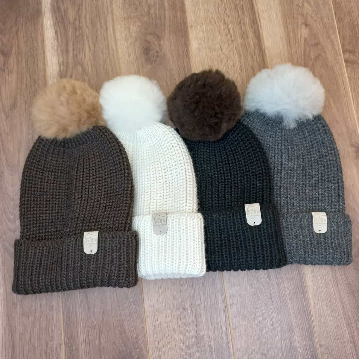 Ribbed knit beanie with alpaca pompom